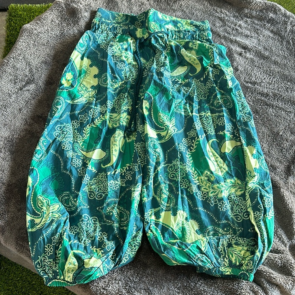 Free People After Glow Balloon Pants Green Multi Size L harem pants